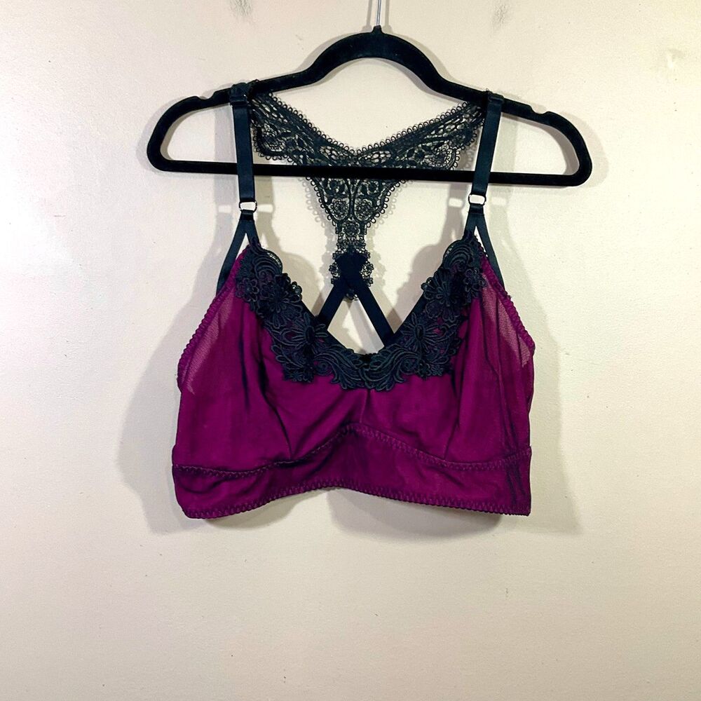 Torrid Lace Mesh T Back Bralette Size 2 Purple Black Whimsigoth Goth Vamp Grunge